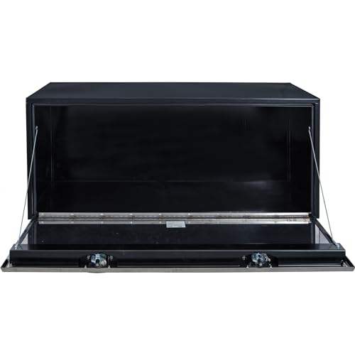 Image of Buyers Products 1702715 Black Steel Underbody Truck Box With Silver Polished Stainless Steel Door, 18 x 18 x 60 Inch, Made In The USA, Truck Tool Box Organizer With Storage, Job Box For Work Truck