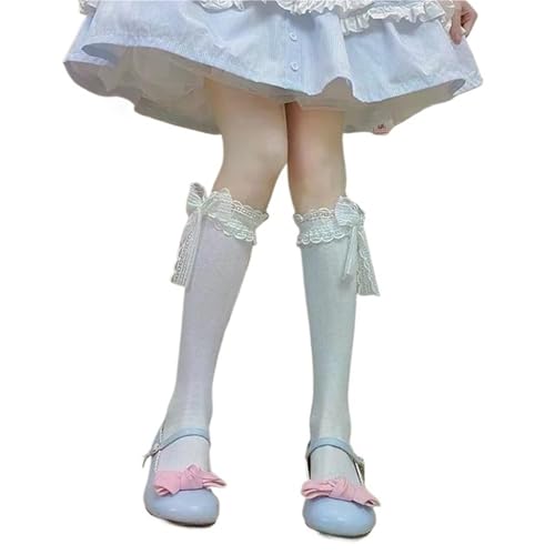 Chaussettes mi-hautes en dentelle avec nœud doux pour jupe