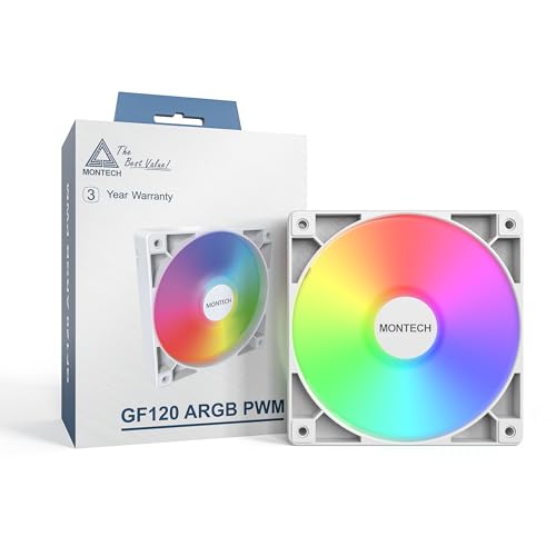 Image of MONTECH GF120 ARGB PWM 120mm Fan - High Airflow, Quiet Hydraulic Bearing, Majestic White Design, 800-1600RPM, 4-Pin - White