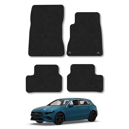 Mercedes A-Class (2018+) Car Mats Accessories Tailored Fit Carpet Floor Mats Non Slip Black Trim Full Coverage Compatible Accessory Front Rear Set Anti Slip Granulated Backing Hand-Finished Clips