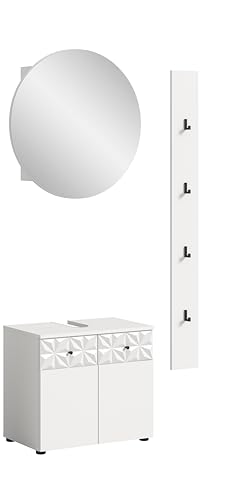 xonox.home Badezimmer Prisma 3tlg. Kombination Badmöbel Set kleine Bäder Komplettprogramm Bademöbel-Set in Front/Korpus weiß Absetzung weiß Hochglanz Tiefzieh xonox.home Badezimmer Prisma 3tlg. Kombination Badmöbel Set kleine Bäder Komplettprogramm Bademöbel-Set in Front/Korpus weiß Absetzung weiß Hochglanz Tiefzieh