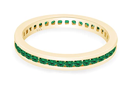 AFFY 3mm Simulated Green Emerald Stackable Eternity Band Ring in14K Gold Over Sterling Silver3