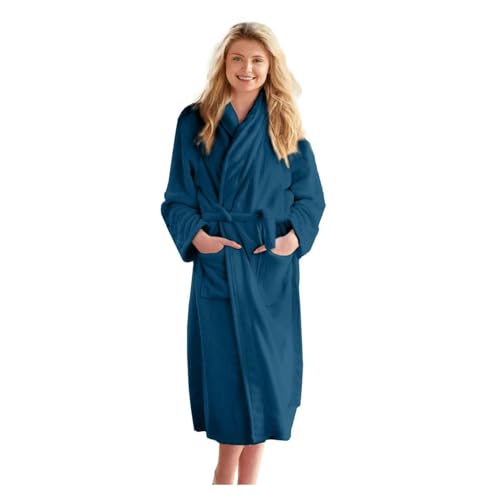 100% Cotton Bathrobe - Lightweight Towel Robe for Women & Men - Blue - Standard Fit3