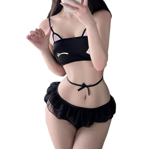 KFLY Women Sexy Cosplay Lingerie for Women Sets Two Pieces Extreme Micro Bikinis Anime Roleplay Costume French Maid Fancy Dress Summer Crop Top Mini Skirt - Image 5