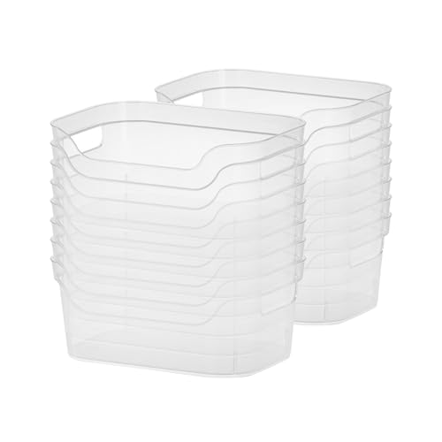 Image of Sterilite 9.5 x 6.5 x 4 Inch Small Open Scoop Front Clear Storage Bin with Comfortable Carry Through Handles for Household Organization (32 Pack)