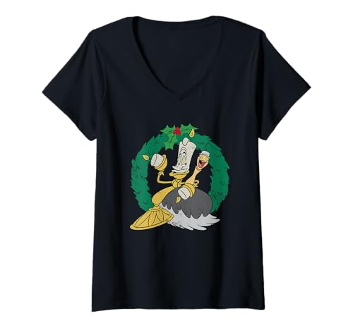 T-shirt Col V La Belle et la Bête Disney avec Lumière et Fifi pour femme