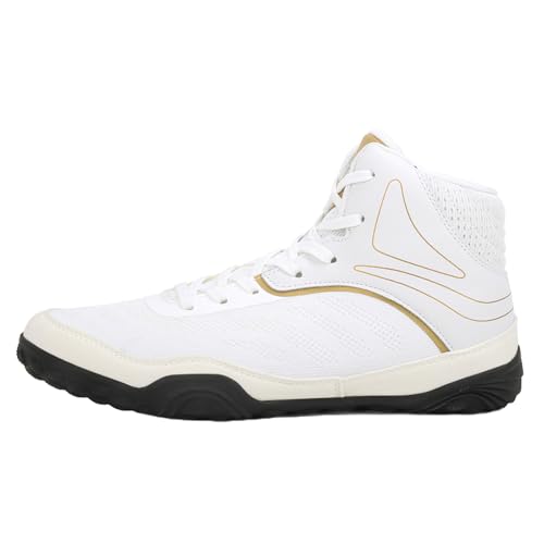 ZHENSI Scarpe da Boxe Uomo, Stivali da Wrestling Leggeri Antiscivolo da Combattimento Fitness Indoor Cross-Training,Bianca,44 EU