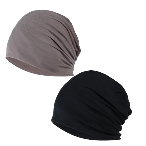 2 Pcs Gorro Slouchy, Quimio Cáncer Algodón Sombrero para la Cabeza Gorro, Gorros Oncológicos y Turbantes para Mujer, Nudo Pre Atado Suave Pañuelo de Cabeza Plisada de Moda Gorra de Dormi