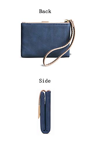 PofeeXIO Womens Wallet Rfid Small Bifold Wallet,Ladies Zipper Card Cluth Coin Purse Wristlet (Navy)4