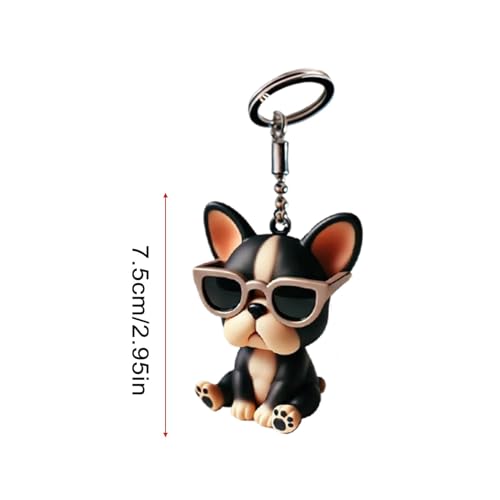Huvqianu Pendentif bouledogue français, porte-clés en acrylique, design léger et portable, 7,5 cm, accessoire polyvalent, joli ornement de sac pour garçons et filles, multicolore, B – vue 2