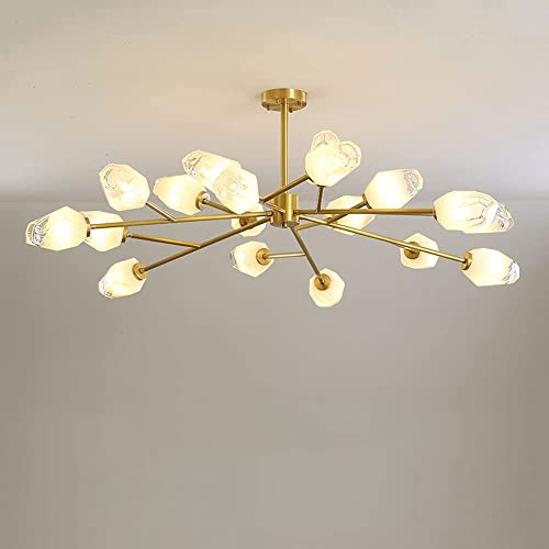 Plafonnier 18 lumières grand salon lustre cristal de glace or 109cm