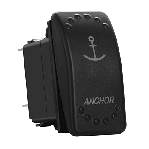 Image of Green Backlit Rocker Switch 5 Pin ON-Off Laser Etched Button Switch with Wires for Car Marine Boat UTV 20A /12V 10A /24V (Anchor)