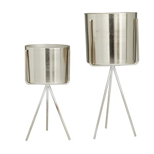 Pot de fleurs en métal Deco 79 CosmoLiving argenté de 10 cm avec support - 8
