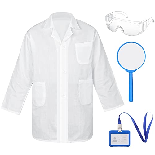 Tarpop Lab Coat Costume Kit for Kids Doctor Coat Glasses ID Card for Projects Scientist Costume Halloween Christmas Cosplay
