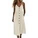 Sommerkleid Damen Midi A-Linie - V-Ausschnitt Baumwolle Trägerkleid, Boho A-Linie Strandkleid, Sommer Spaghettiträger Kleid, Leicht und Lufitg Midikleid mit Taschen