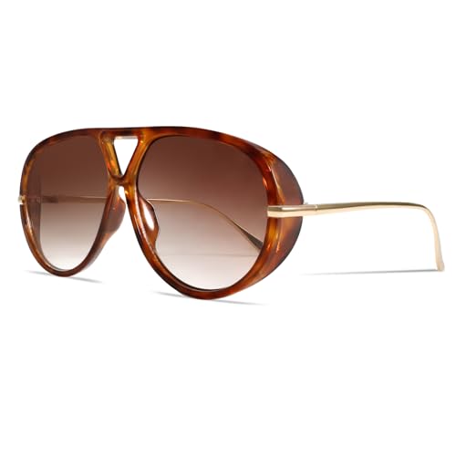 GUVIVI Retro Gold Aviator Sunglasses for Women Men Oversized 70s Glasses