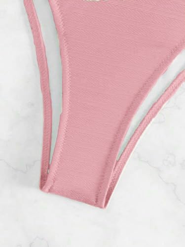 SISKIN Bikini Sets for Women, High Waisted Bandeau Ring Linked Bathing Suit Ruched Burst Halter Textured Two Piece Swimsuits4