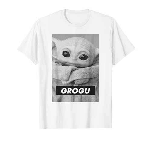 T-shirt Mandalorian Grogu noir et blanc en coton pour fan de Star Wars