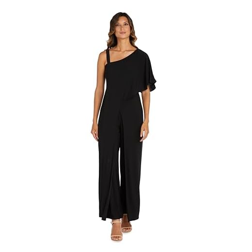 R&M Richards Women's 1 PCE Off The Shoulder Solid Jumpsuit,  Black/BLAC,  12