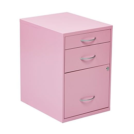 OSP Home Furnishings HPB Heavy Duty 3-Drawer Metal File Cabinet for Standard Files and Office Supplies, Pink Finish