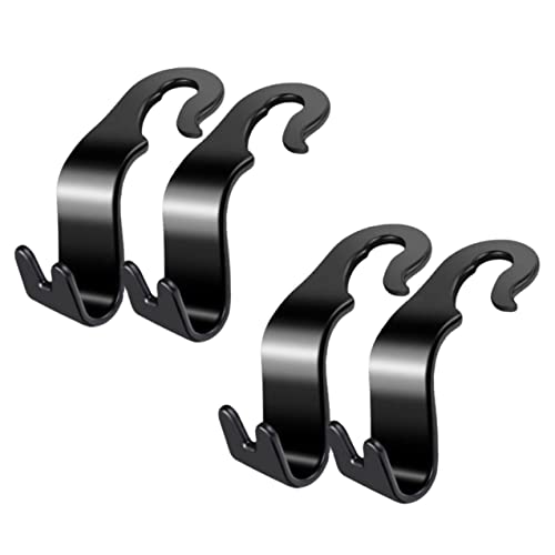 TANTRA Universal Backseat Hanging Headrest Hook for Car – Pack of 4, Car Hooks Back Seat Hanger for Holding Handbag Coat Purse Umbrella & More, Black