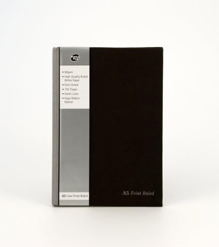 Pukka Pads A5 Ruled Feint Case Bound Book - Black (192 Pages) pack of 5