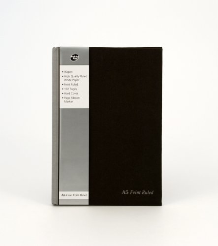 Pukka Pad Black Linen Casebound A5 Pad, Pack of 5 Hardback Notebooks with 192 Pages of 90GSM Paper with 8mm Lines and Margin