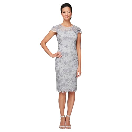 Image of Alex Evenings Women's Short Embroidered Cocktail Dress, Wedding Guest (Petite and Regular Sizes)
