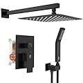 SR SUN RISE 12 Inches Matte Black Shower System 12 Inch Brass Bathroom Luxury Rain Mixer Shower Combo Set Wall Mounted Rainfall Shower Head System Shower Faucet Rough-in Valve Body and Trim Included