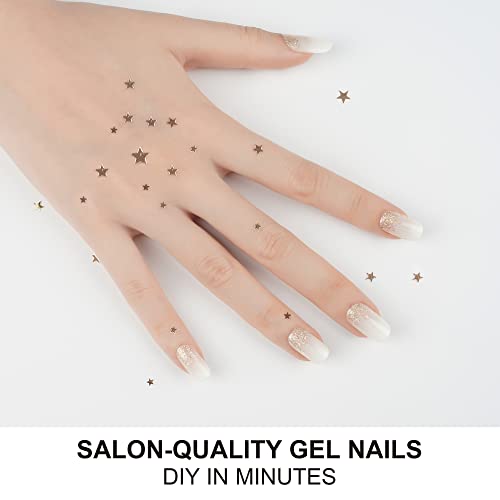 Danni & Toni Semi Cured Gel Nail Strips (Shine Bright) Shimmering Powder Gel Nail Stickers White Nail Wraps 28 Stickers #TOP1