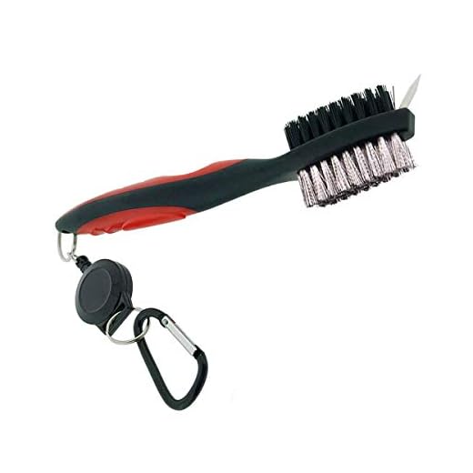 Cepillo para palos de golf, cepillo de limpieza de acero de nailon de doble cara, herramienta limpiadora de ranuras, rojo