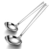 Kyraton 2 Piece Soup Ladle Set, 11.8' Large & 9.6' Small Stainless Steel Ladles, One-Piece Ergonomic Cooking Spoons, Dishwasher Safe Heavy Duty Serving Utensils for Home Kitchen Soup Sauce Noodle