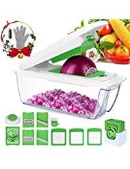 uvistare Onion Chopper, Vegetable Chopper Dicer Cutter, All-IN-1 Mandoline Slicer Grater with Cut Resistant Glove & Brush for Eggplant, Cucumber, Zucchini, Cheese, Carrot (Green)