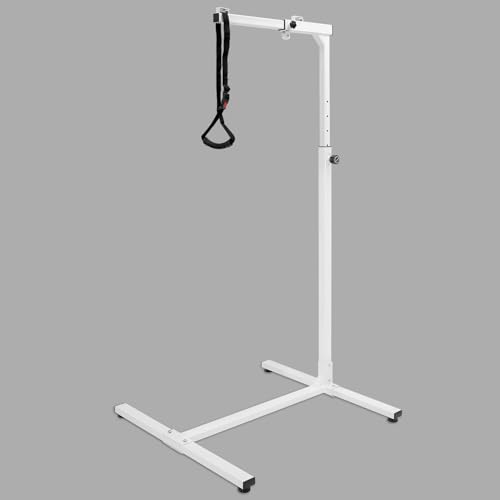 QWORK® Bettgalgen mit Trapezgriff - Freistehender Bett Aufstehhilfe für Senioren - Verstellbare Höhe 130-175cm, max. Belastung ca. 100 kg - Robuste Lackierter Stahl