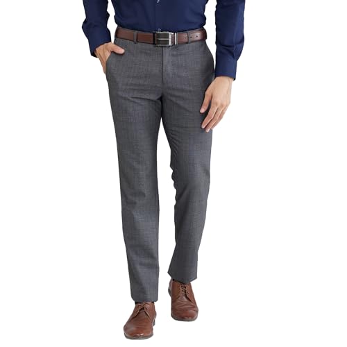 Image of Raymond Men's Slim Fit Mid Rise Solid Pattern Poly Viscose Blend Flat Front Formal Trouser