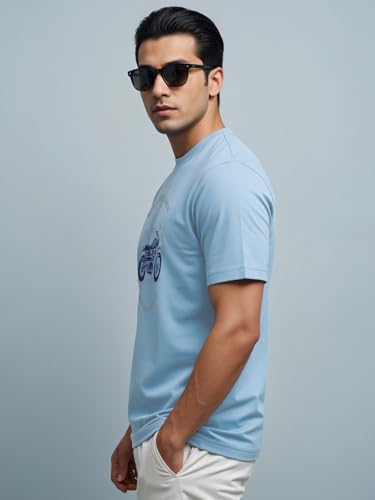Image of ADRO Men's Royal Bike Design Printed 100% Cotton T-Shirt - Regular Fit, Printed T-Shirts for Men