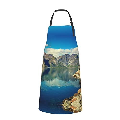 Koolr Norway Fjord Nature Cape Printed Waterproof Apron With 2 Pockets Adjustable Neck Strap Men Women Kitchen Cooking Aprons For Baking,Painting, #TOP1