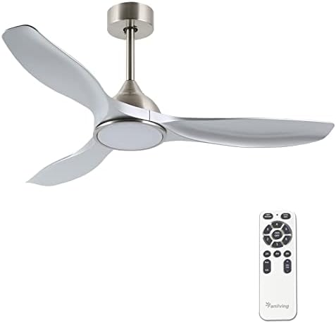 Fanliving 48 Inch High CFM Quiet DC Motor Ceiling Fan with Lights Remote Control, Indoor Modern Ceiling Fan for Kitchen Living Room, 3 Blade Silver Bedroom Ceiling Fan