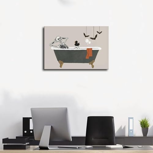 Poster squelette baignoire toile déco salon 61x91cm