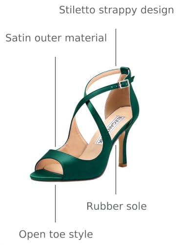 Image of ELEGANTPARK Peep Toe Strappy Heels for Women Satin Wedding Dress Sandals | Adjustable Cross Strap, 3.5 Inch High Heel Peep Toe Shoes for Bride, Wedding Guests, Bridesmaid, Formal, Prom, Evening Party