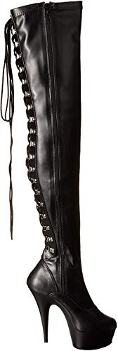 Pleaser DELIGHT-3063 - Botas y botines cl�sicos por encima de la rodilla sin forro Mujer, Negro (Negro (Blk Str Faux Leather/Blk)), 44