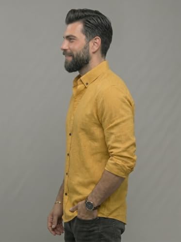Image of NexaFlair Men's Regular Fit Solid Pattern Laffer Cotton Shirt with Long Sleeve Collared Neck Standard Length and Button Down Closure Type | Mens Casual Shirts | Man's Formal Shirts