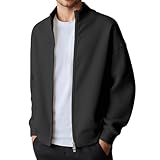 Genérico Cazadora Trabajo Hombre - Chaqueta Informal De Invierno De Color Liso De Punto Canalé con Doble Cremallera Y Textura Sin Capucha Ideal para El Día A Día (Black XXL)