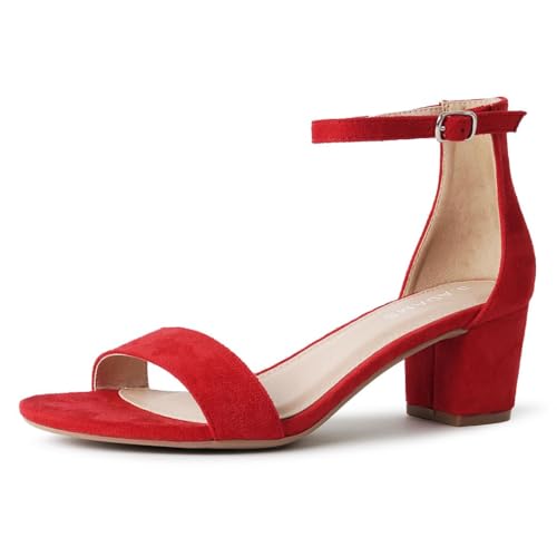 Image of J. Adams Daisy Heeled Sandals - Ankle Strap Low Block, Open Toe Dress Pumps, Chunky Heels - Dressy Shoes for Women - Bridal, Wedding, Summer Sandals