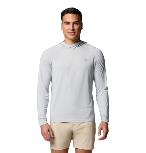 Sweat à capuche Columbia PFG Uncharted manches longues homme gris clair chiné taille 4X