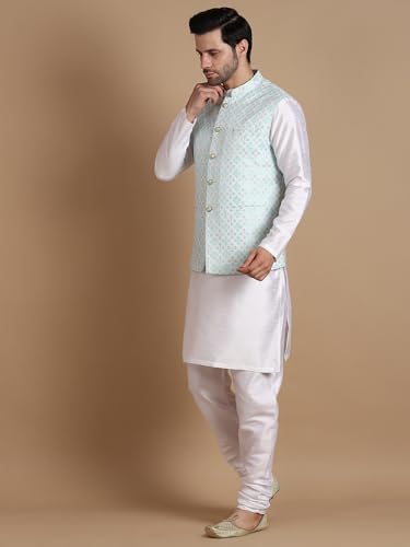Image of men's Silk Blend Kurta Pejama & Waistcot Set