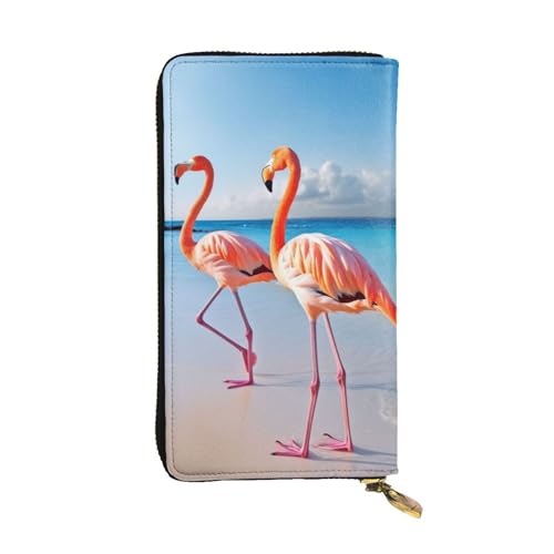 Flamingo On Beach Wallet For Women Men Clutch Rfid Blocking Leather Wallets Large Capacity Purse Credit Card Holder Money Case With Zipper Phone Holder Long Travel Purse