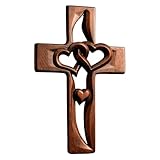 Wooden Heart Cross Wall Decor - Hand-Carved Interwoven Heart Wooden Cross, Easter Christian...