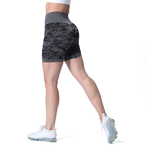 Aoxjox Adapt Camo Seamless Biker Shorts For Women High Waist Workout Shorts Gym Shorts Booty Running Yoga Shorts (Camo/Black Charcoal, Medium) #TOP11