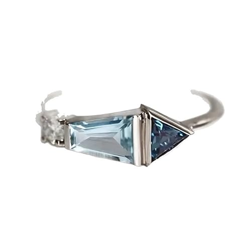 925 Sterling Silver Minimalist Blue Zirconia Ring - Light Luxury Eco-Friendly Jewelry, Versatile Cold Tone Fashion Accessory Size 6
